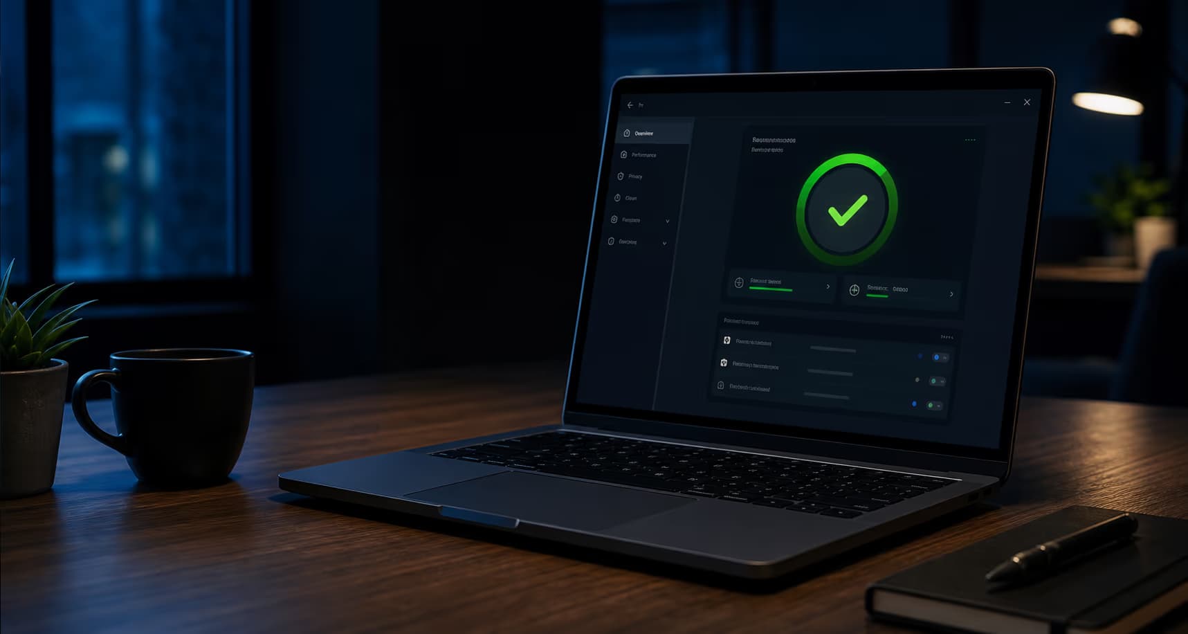 Laptop displaying a healthy PC optimization status